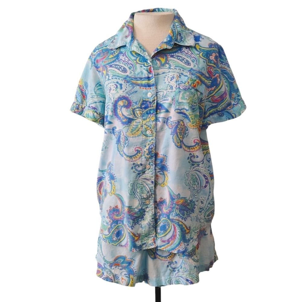 Lauren Ralph Lauren Paisley Shirt and Shorts Pajama Set Size Large